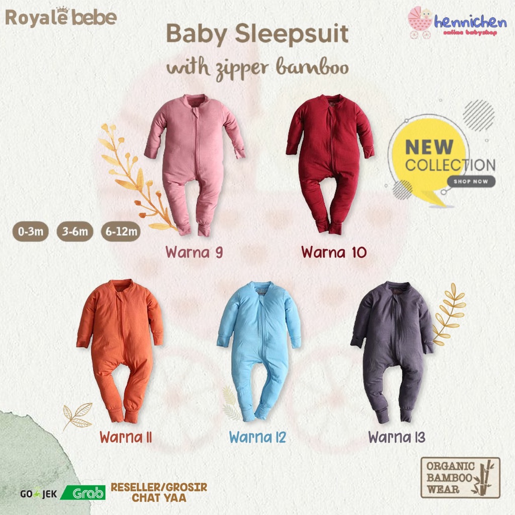 Royale Bebe Bamboo Sleepsuit Bayi zipper resleting 0-12 bulan piyama anak piyama bayi