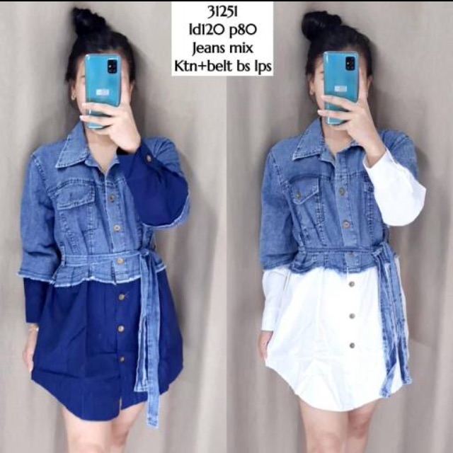 Tunik jeans mix katun import