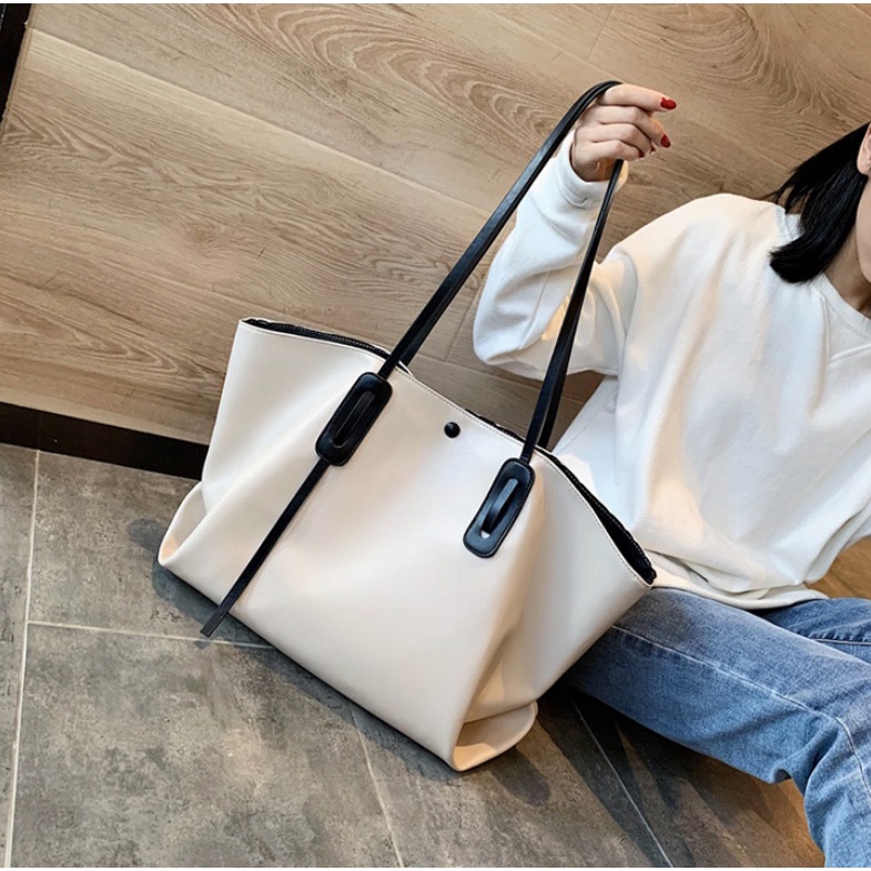 JK 882 TAS TOTE BAG KERJA JALAN WANITA KULIT POLOS SET 2 IN 1 IMPORT Y3733  C8718 T987 E6591 P9042
