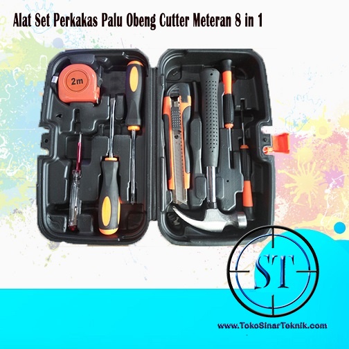 Toll Box Set 8 in 1 Kotak Repair Tukang Lengkap Alat Set Perkakas Palu Obeng Cutter Meteran