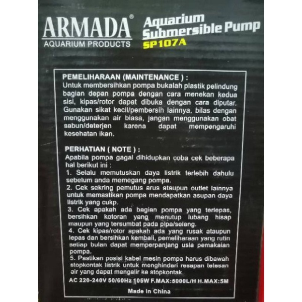 PROMO MURAH Pompa Kolam air Mancur hidroponik ARMADA SP 107A