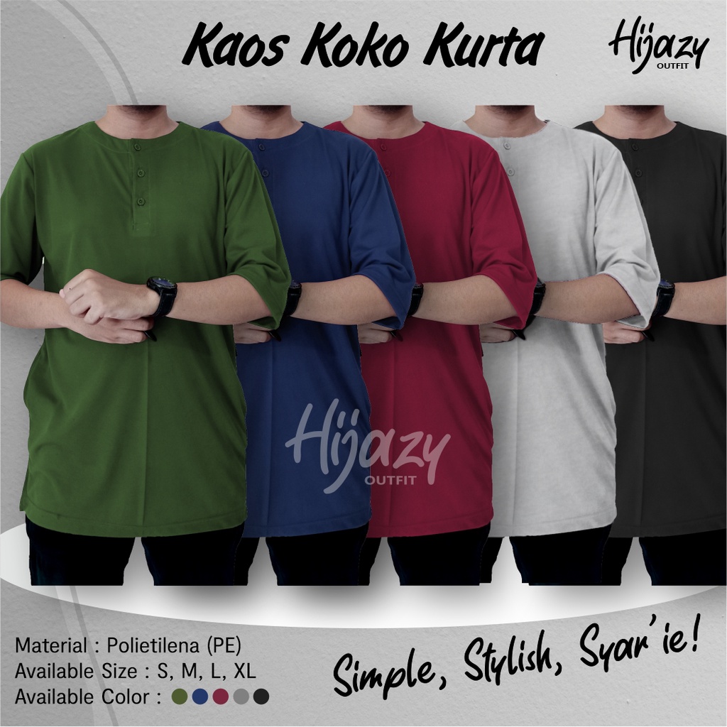 Kaos Koko Modern Kurta Pakistan / Baju Koko Dewasa Lengan Panjang 3/4 / Baju Muslim Pria Kaos Polos 