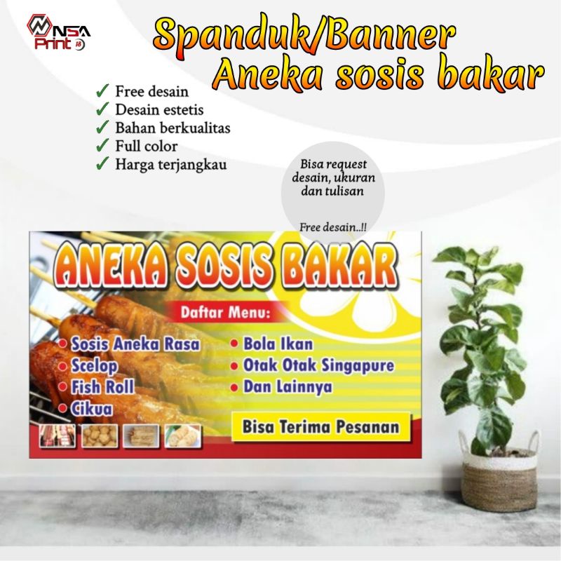Cetak banner/spanduk, spanduk sosis bakar & baso bakar, Bisa request & free desain