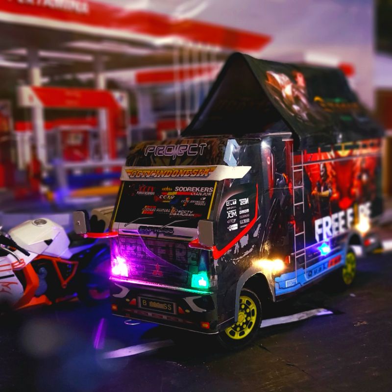 Miniatur Truk Oleng Jumbo 42 CM full lampu terpal Mainan Anak