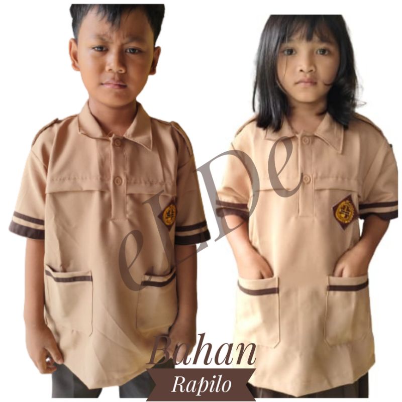 Baju Pramuka Siaga SD MI Bahan Rapilo Tangan Pendek Laki laki dan perempuan