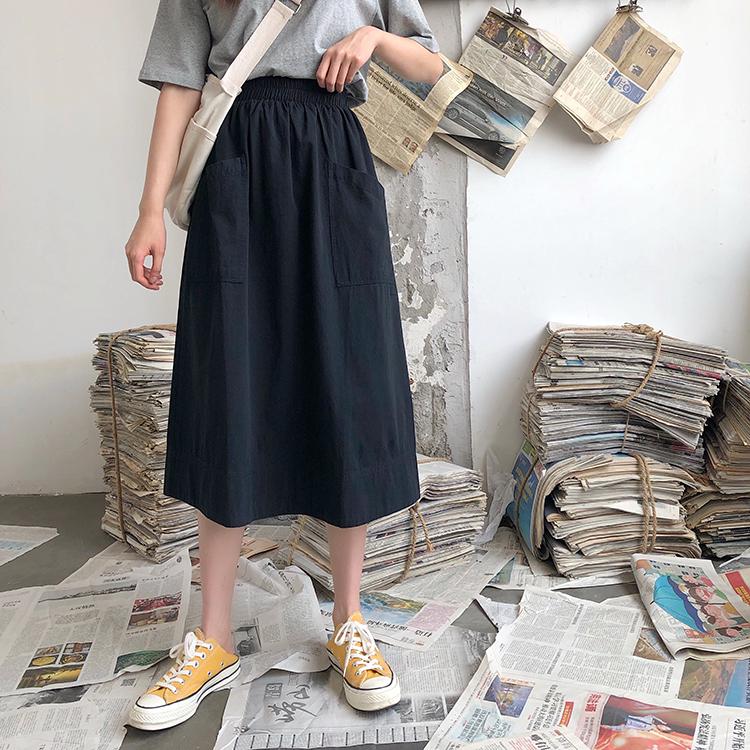 Autumn New Korean High Waist Midi  Skirt Women Slim A line  