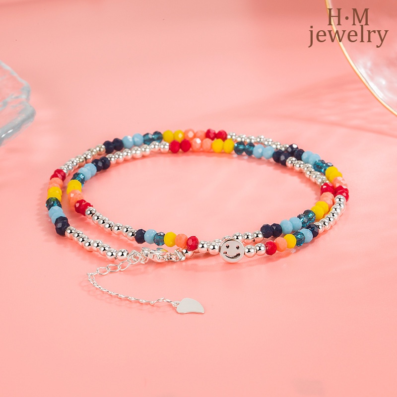 Kalung Rantai Clavicle Twin Hias Liontin Smiley Multi Warna Untuk Wanita 2022