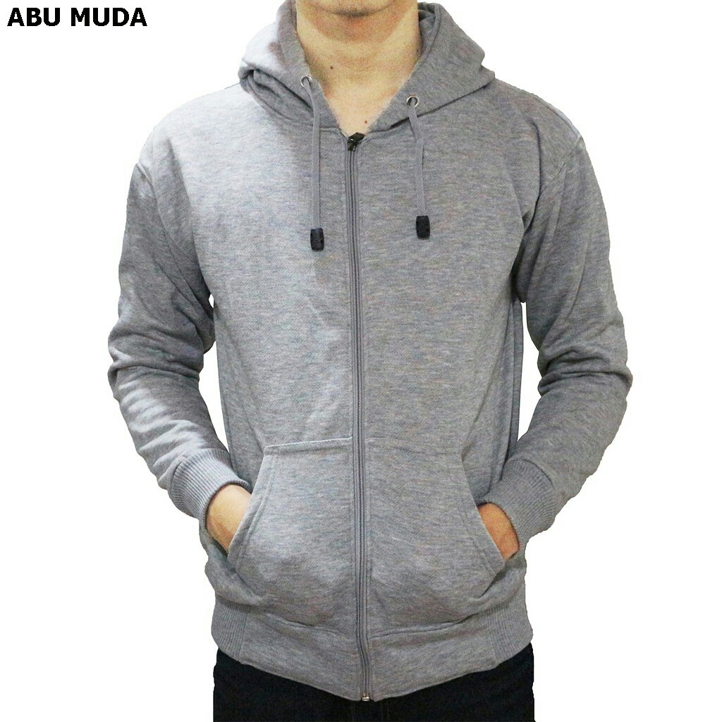 L,XL,XXL Jaket zipper hoodie polos hitam mr store-ABU MUDA