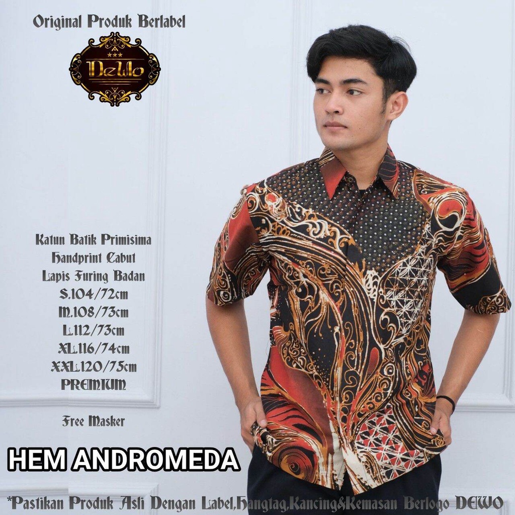 Hem batik pria ANDROMEDA / baju batik lengan pendek terbaru / batik pria warna merah / batik solo