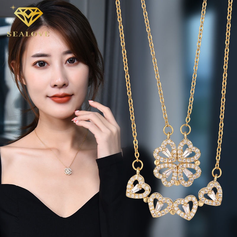 Kalung Titanium Wanita Anti Karat Choker Liontin Cinta Yang Dapat Diubah Bentuk Necklace