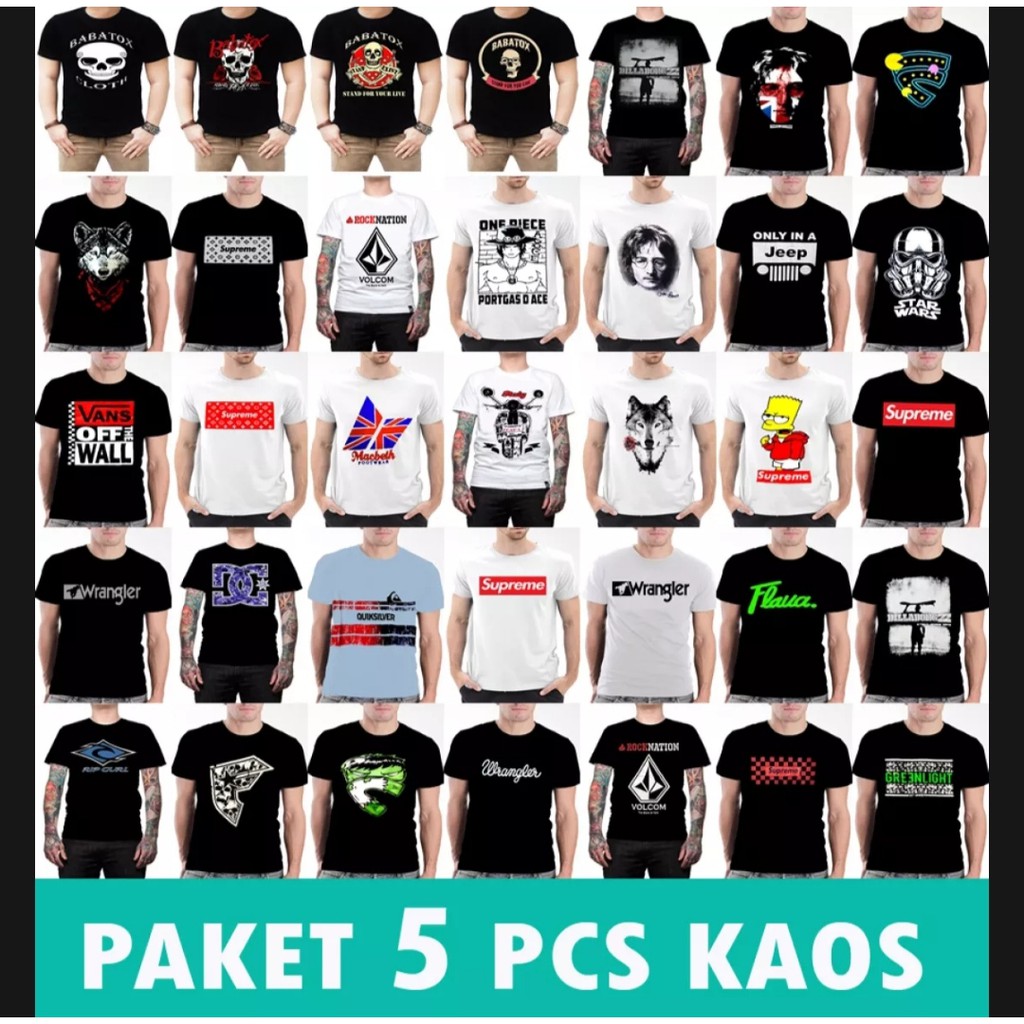 PAKET MURAH SUPPLIER KAOS PRIA DEWASA DISTRO BANDUNG 5 PCS RANDOM MURAH