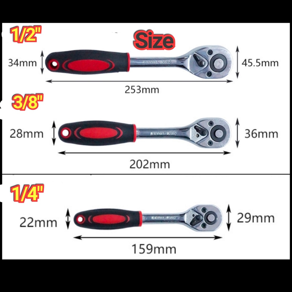 Ratchet handle 1/2 / rachet handle / Gagang socket 3/8 / Kunci socket 1/4