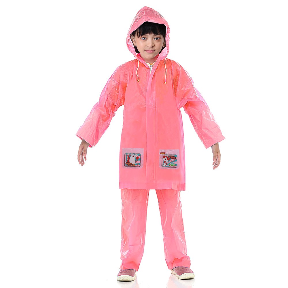 Jas Hujan Anak Tanggung Setelan Atasan Jaket Celana Karakter 7, 8, 9, 10 Tahun Elmondo Kid Pink