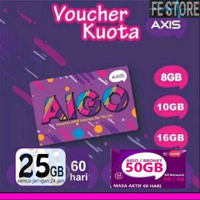 VOCHER KUOTA AXIS AIGO OWSEM 8GB 25GB 50GB 10GB 16GB