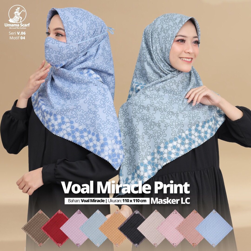 Voal Miracle Print Mask LC by UMAMA Part 2/ Hijab Umama Segi Empat Motif Voal Miracle Print Masker L