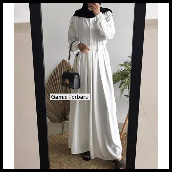 Gamis Monna Belt Busui / Bumil / Dress Gamis Moscrepe Premium - Putih