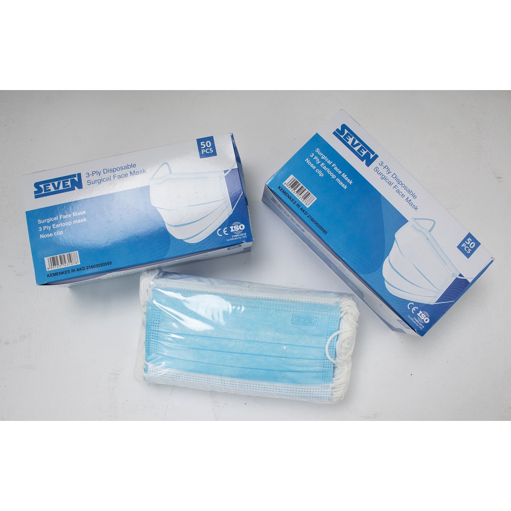 Fortglass Seven Masker Medis Surgical Face Mask 3 ply isi 50pcs