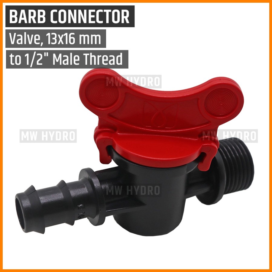 Barb Valve 1/2 inch Drat (Male/Jantan) ke Selang PE 16 mm / 13 mm