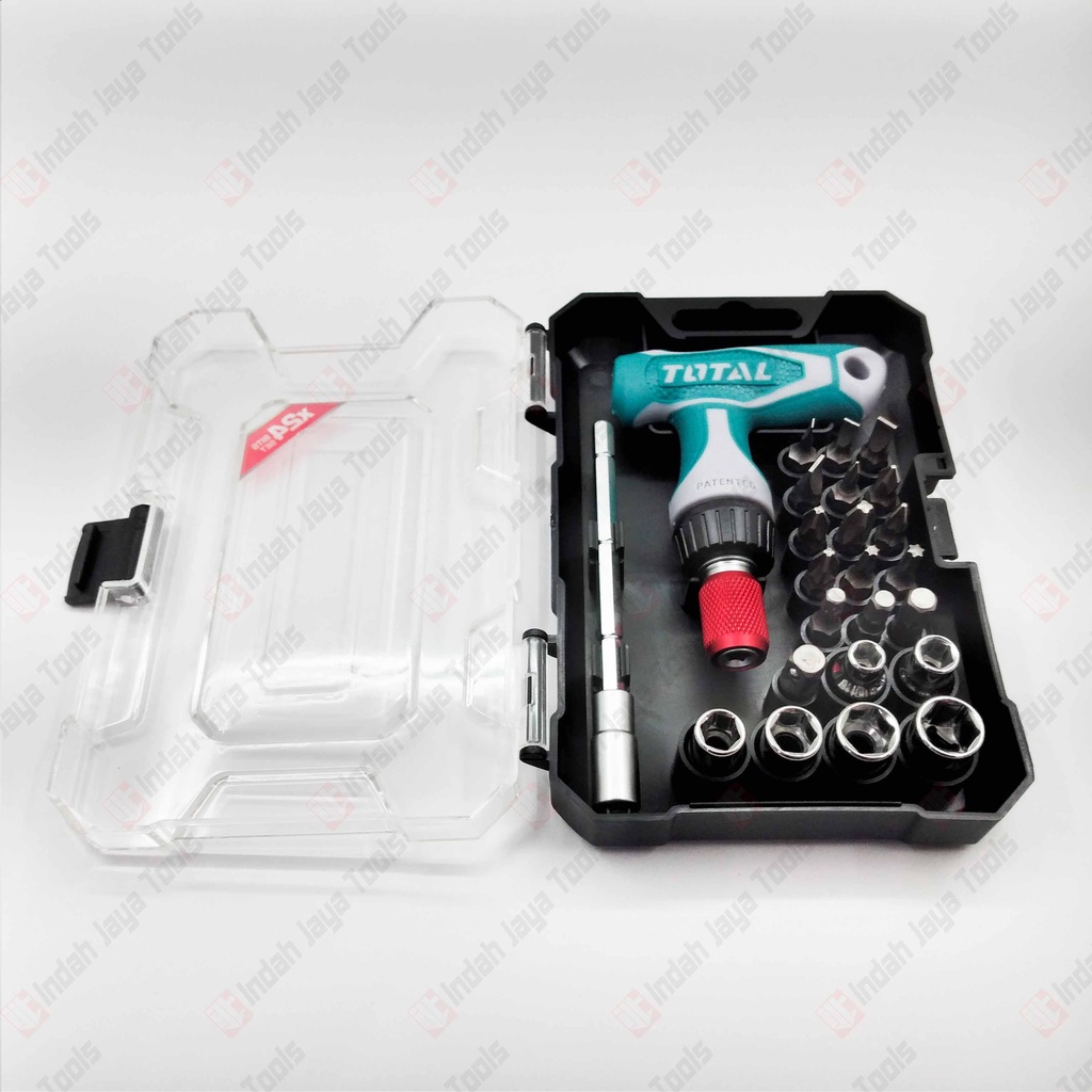 TOTAL TACSD30186 Obeng Set 24 Pcs Kunci Sok T Ratchet Rachet Kombinasi HP Elektronik