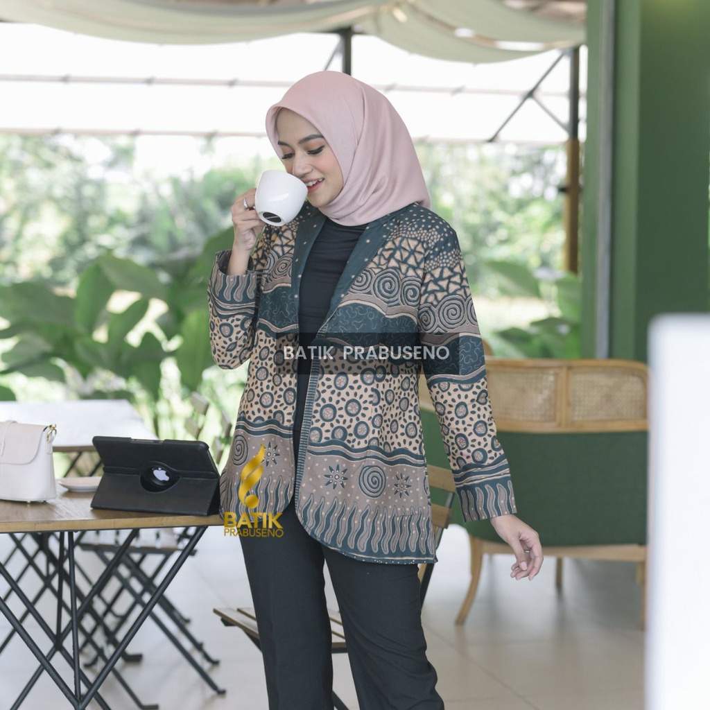 Blazer Novi Tosca Batik Tunik Kekinian Wanita Populer Batik Modern Katun Printing Seragam Kerja Atas