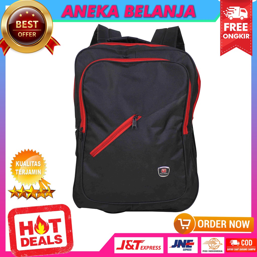 ANEKA - Ready Stock Tas Ransel Pria Model Polo List Merah Fashionable Bonus Raincover Backpack Cowok Keren Sekolah Kuliah Multifungsi Stylish Murah Bahan Awet Tebal KualitasTerbaik