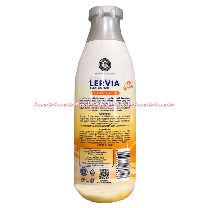 Lervia Sabun Susu Cair 250ml Only Milk Plus Honey Liquid Soap Lerfia Botol