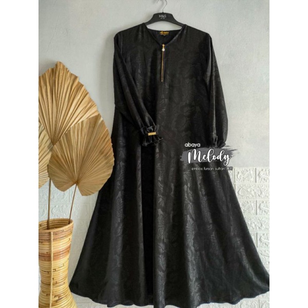(BISA COD) ABAYA MELODY EMBOS FURSAN SULTAN HITAM TEMBORO