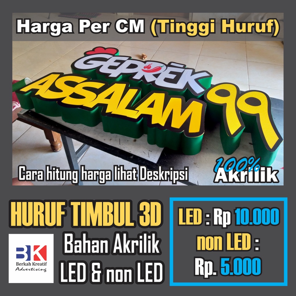 Huruf timbul akrilik LED, Huruf timbul akrilik custom, Huruf timbul 3D