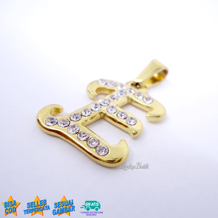 Lovelybutik Liontin Huruf Titanium Inisial E Klasik warna Gold Silver