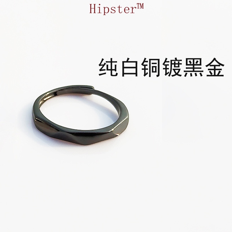 Popular Japanese and Korean Simple Geometric Glossy Diamond Black and White Men and Women Romantic Couple Rings