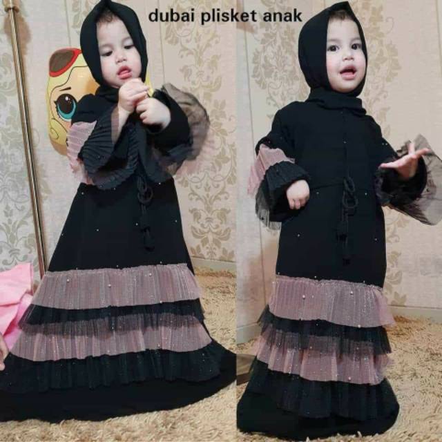 Abaya Gamis Anak Perempuan Lucu Hitam Plisket Coksu dan Pink Bordir / gamis anak terbaru/ gamis anak