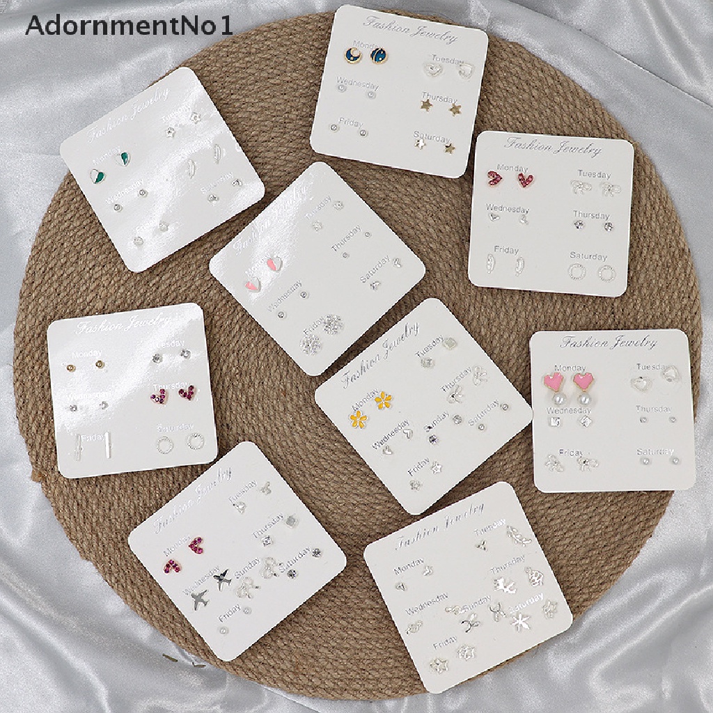 (AdornmentNo1) 6-7 Pasang / set Anting Tusuk Motif Hati / Daun Aksen Kristal / Berlian Imitasi Untuk Perhiasan Wanita