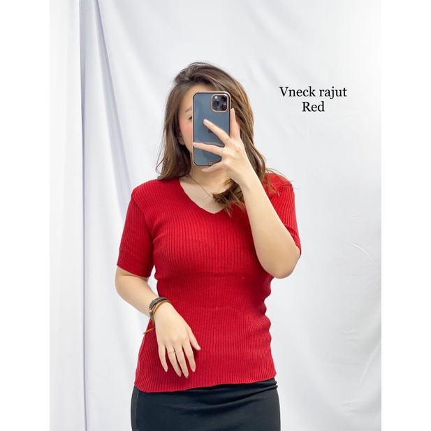 MDLV ~ V-Neck Rajut Atasan Rajut Atasan Kerah V Rajut Basic Fashion Wanita