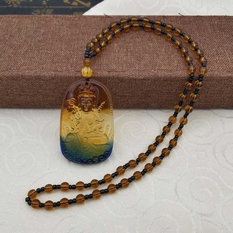 Kalung Buddha Guanyin Giok Imitasi Hadiah Acara Warung Meeting Maitreya Buddha Necklace