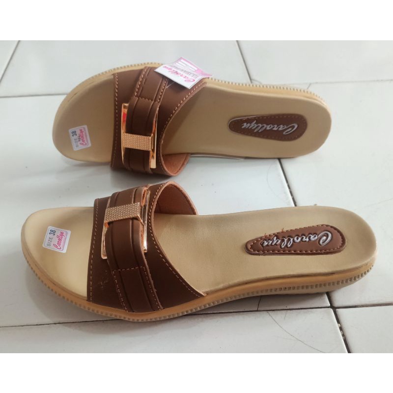 Sandal Slop wanita flat/trepes