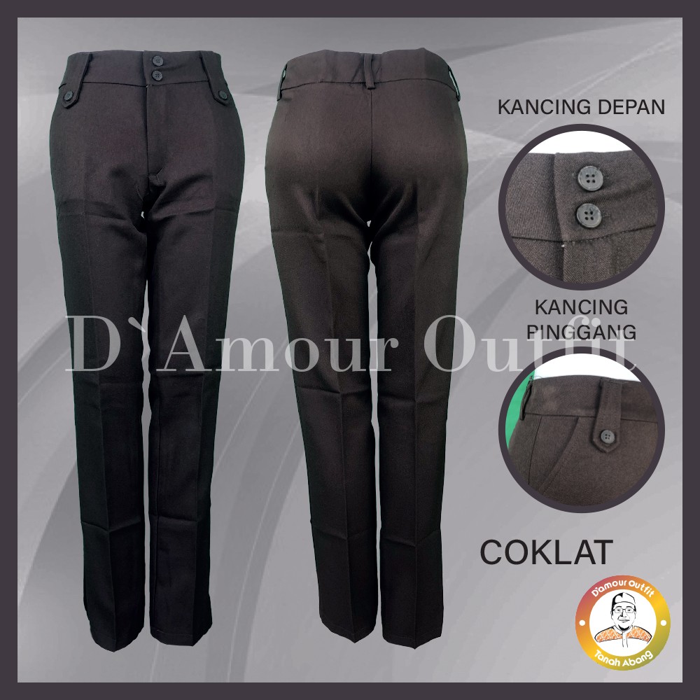 Celana Panjang Wanita kancing pinggang Polos  Pakaian Kerja Formal Kantoran Clana Bahan Cewek Kantor Dewasa Anak Motif Salur Garis Kotak Slim Fit Highwaist Baggy Pants Tartan Pinggang Karet Perempuan Korean Style Cewe Jumbo Big Size