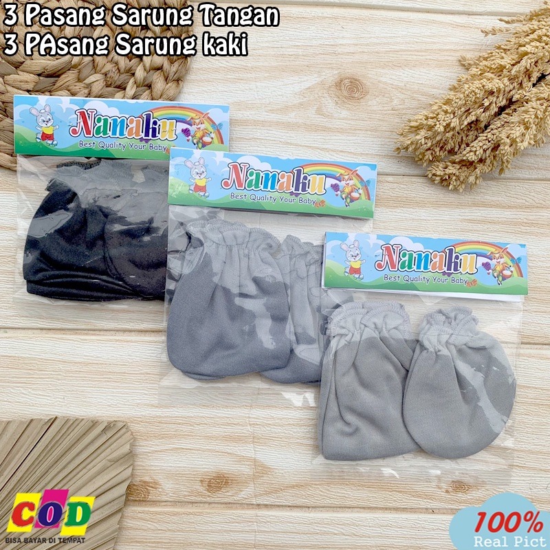 3 Pasang Sarung Tangan 3 PAsang Sarung Kaki Bayi Baru Lahir