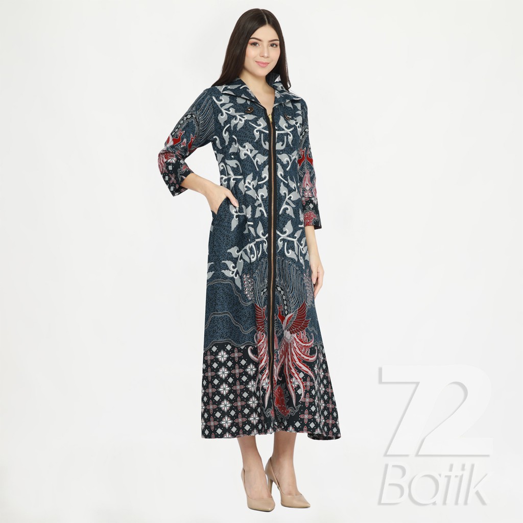 ALONSO GAMIS BATIK PREMIUM FULL TRIKOT LONG DRESS NAVY BIRU DONGKER KATUN PRIMISSIMA 725117 CAP 72