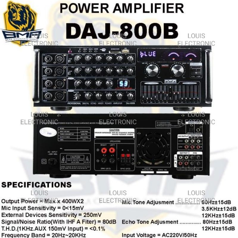 Power Amplifier Karaoke BMA DAJ 800B DAJ800B USB Bluetooth Equalizer 400 Watt ORIGINAL