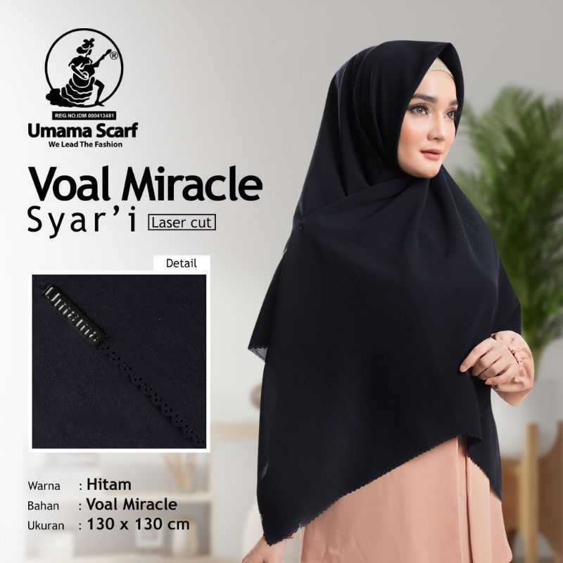 Jilbab VOAL MIRACLE SYARI KHUSUS HITAM Umama Scarf 130x130cm  Kerudung