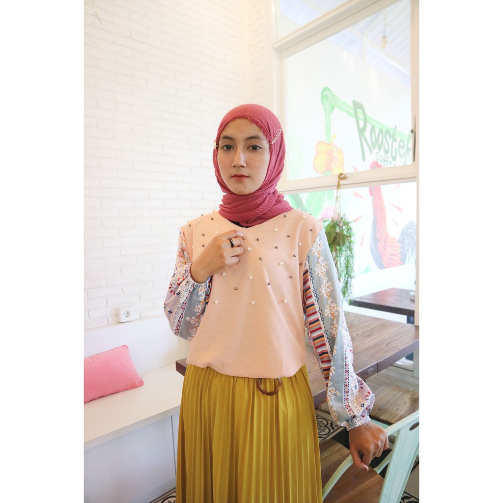 Blouse mutiara combi ethnic lengan balon