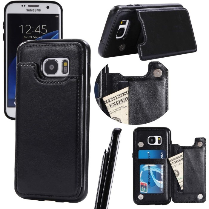 SAMSUNG GALAXY S7 EDGE BACK COVER LEATHER CASE CARD WALLET STAND TPU