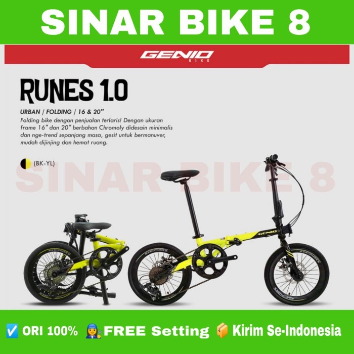 Sepeda Lipat Ukuran 16 Inch &amp; 20 Inch  GENIO RUNES 1.0 CHROMOLY 8 Speed