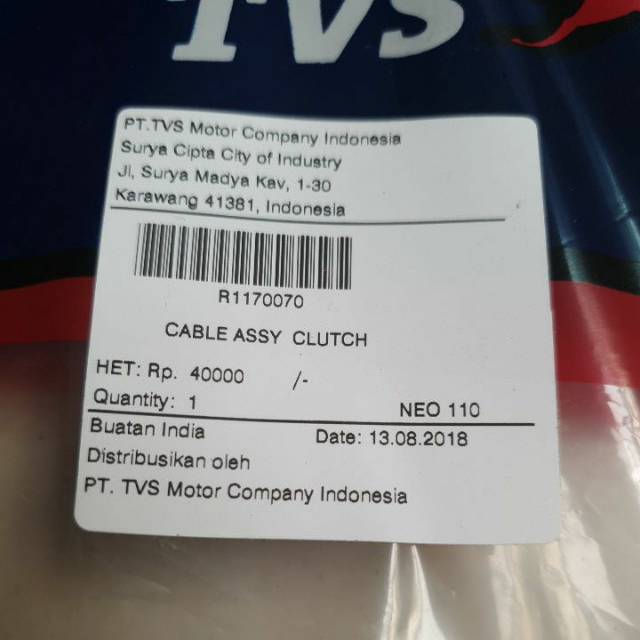 Kabel kopling Neo/Rockz TVS ( cable assy clutch )