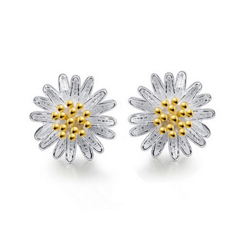 Anting Tusuk Motif Bunga Daisy Chrysanthemum Bahan Sterling Silver 925 Untuk Wanita