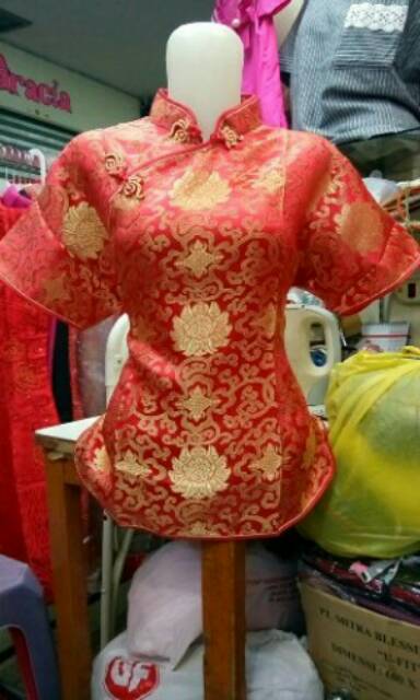 Cheongsam Blouse Wanita Semi Sutera