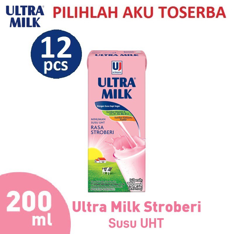 Susu Ultra Stroberi (Strawberry) - 200 ml - (HARGA 12 PCS)