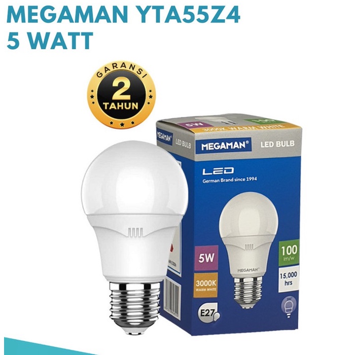 MEGAMAN Lampu Bohlam LED Cahaya Kuning Warm 5 Watt 5W Hemat Energy