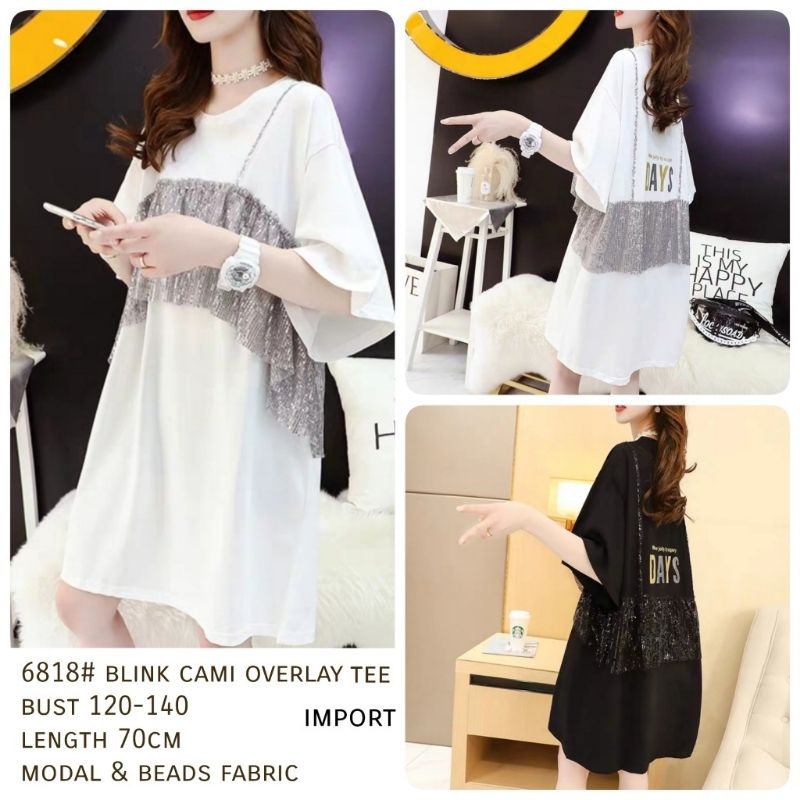 MDLV ~ 6818 BLINK CAMI OVERLAY TEE KOREA TEE OVERSIZE ATASAN OVERSIZE FASHION KOREA FASHION IMPORT