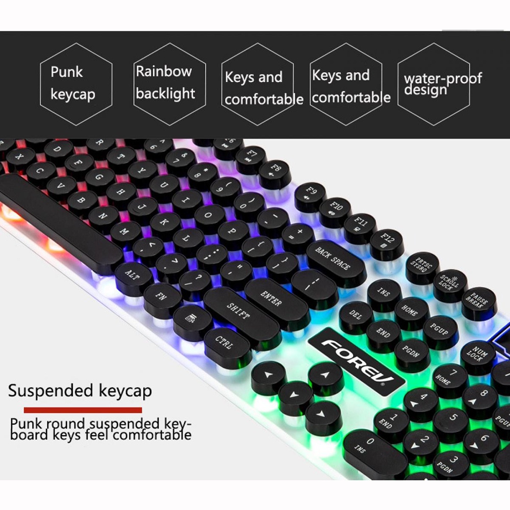 FOREV Gaming Keyboard LED RGB Arabic Letter with Mouse - FV-Q90 - Black